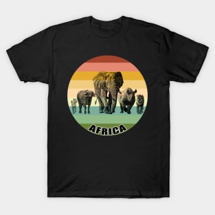 Africa's Big Five on Vintage Retro Africa Sunset T-Shirt